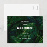 Dark Green Tropical Leaves Birthday Invitation