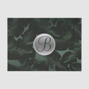 Dark Green Tropical Leaves Monogram Letter Initial Tissue Paper