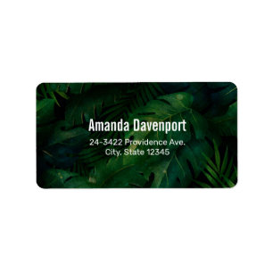 Dark Green Tropical Leaves Pattern Label