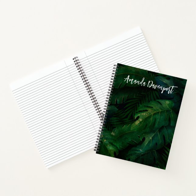 Dark Green Tropical Leaves Pattern Notebook (Inside)