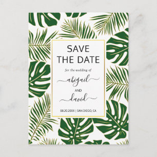 Dark green tropical leaves wedding Save the Date Announcement Postcard