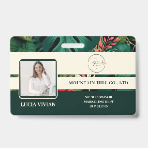 Dark Green Tropical Logo Employee Name Badge