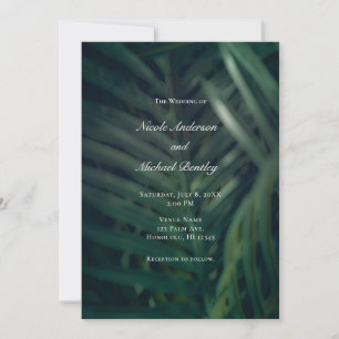 Dark Green Tropical Palm Leaves Elegant Wedding In Invitation