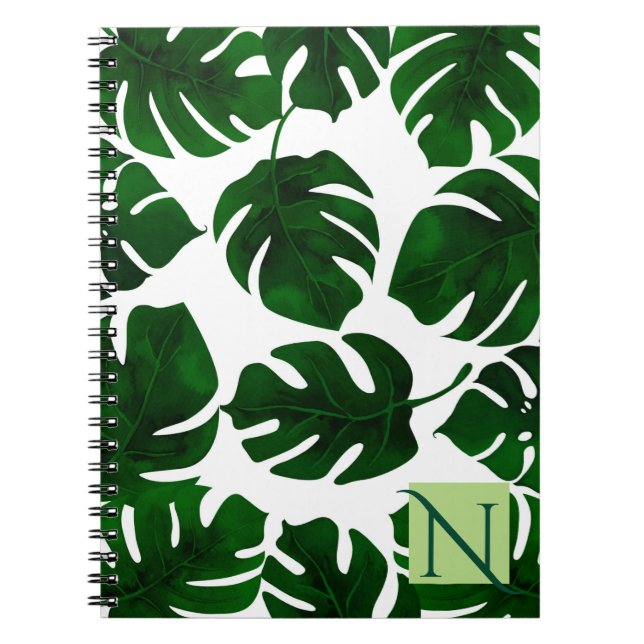 Dark Green Tropical Palm Leaves Summer Botanical Notebook (Front)