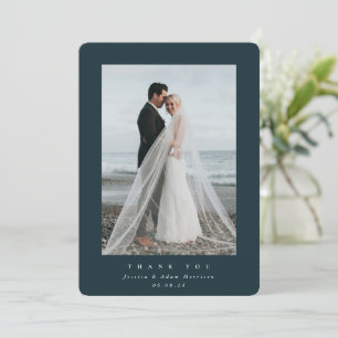 Dark Green Ultra Minimal Single Photo Wedding Thank You Card