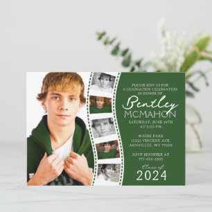 Dark Green Unique Filmstrip 6 Photo Graduation Invitation
