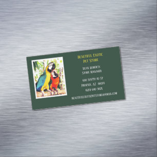 Dark Green Veterinary/ Animal Pet Store Parrots  Magnetic Business Card