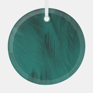 Dark Green Vintage Feather Texture Glass Ornament