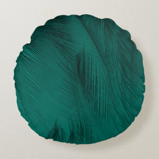 Dark Green Vintage Feather Texture Round Pillow