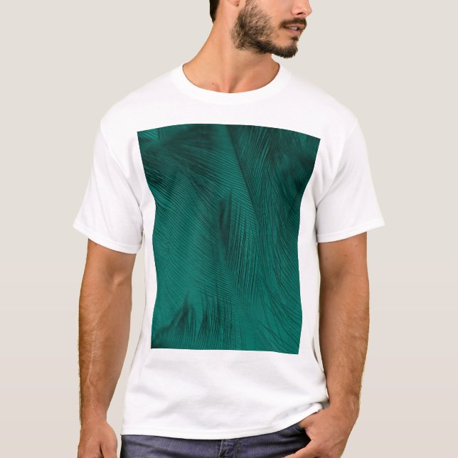 Dark Green Vintage Feather Texture T-Shirt (Front)