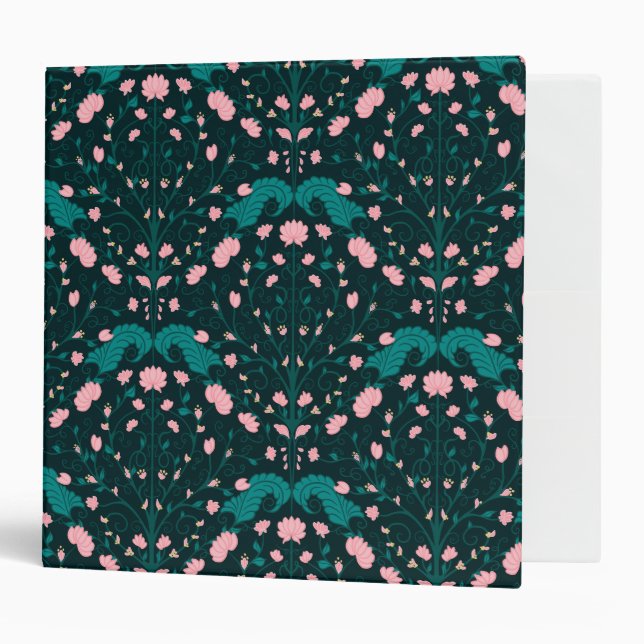 Dark Green Vintage Floral Vine Pattern Binder (Front/Inside)