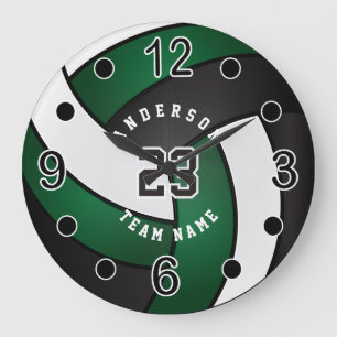 Dark Green Volleyball Style with DIY Text Large Clock