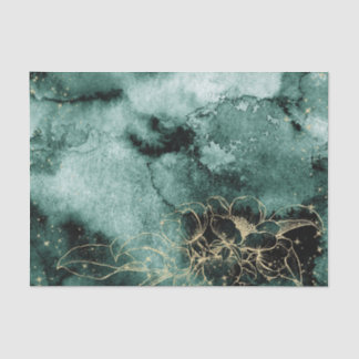 Dark Green Water Colour with Gold flowers Tissue Paper