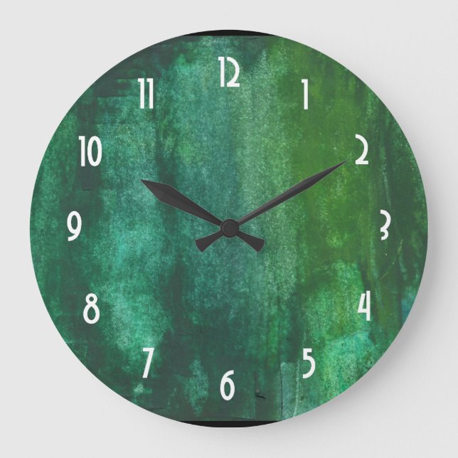 Dark Green Watercolor Abstract Large Clock (Front)
