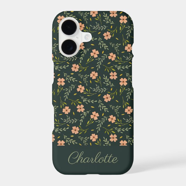 Dark Green Watercolor Floral Pastel Pattern (Back)