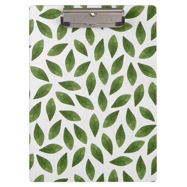 Dark Green Watercolor Leaves Pattern Clipboard (Front)