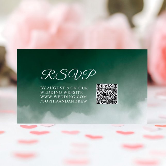 Dark Green Watercolor Modern Wedding RSVP QR  Enclosure Card (Creator Uploaded)