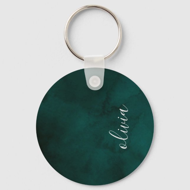 Dark Green Watercolor Monogram Keychain – Personal (Front)