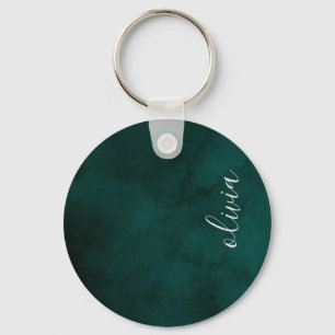 Dark green watercolor Monogram Name  Keychain