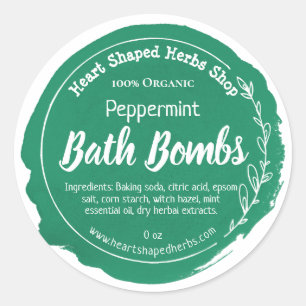 Dark Green Watercolor Peppermint Bath Bomb Classic Round Sticker
