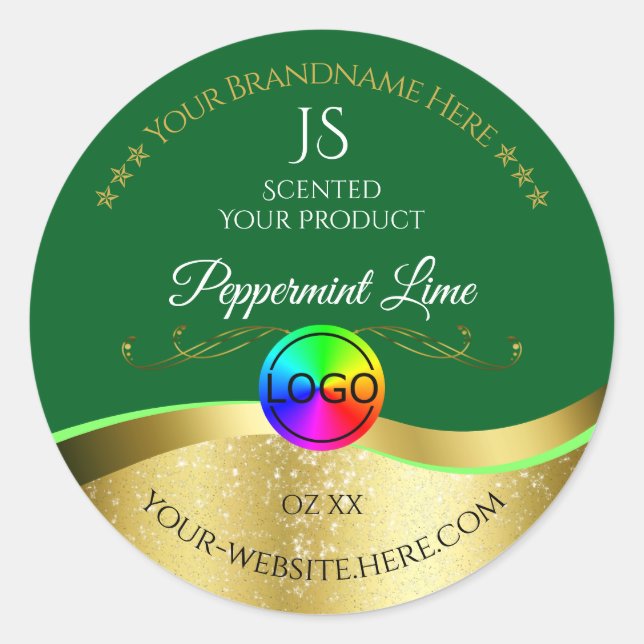 Dark Green Wavy Gold Logo Monogram Product Label (Front)