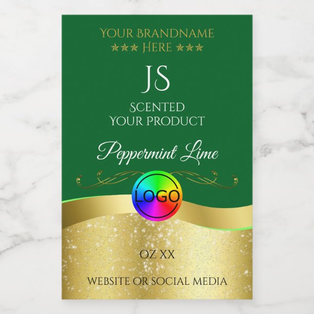 Dark Green Wavy Gold Logo Monogram Product Label (Single Label)