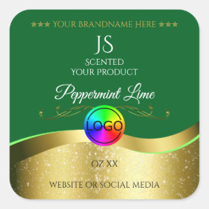 Dark Green Wavy Gold Logo Monogram Product Label