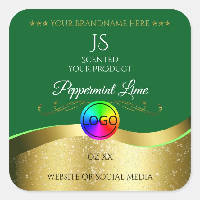 Dark Green Wavy Gold Logo Monogram Product Label (Front)