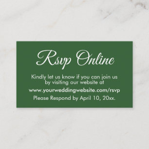 Dark Green Wedding RSVP Online Elegant Simple Enclosure Card