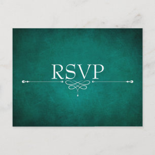 Dark Green Wedding  RSVP Postcard with Meal Choice