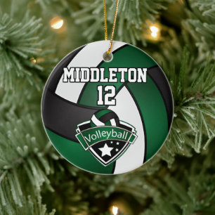 Dark Green, White and Black Volleyball 🏐 Ceramic Ornament