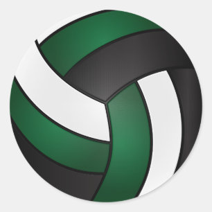 Dark Green, White and Black Volleyball Classic Round Sticker