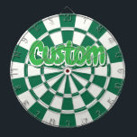 Dark Green, White And Green Customizable Text Dartboard<br><div class="desc">Dark Green,  White And Green Coloured Customizable Text Dartboard Including 6 Brass Darts!</div>