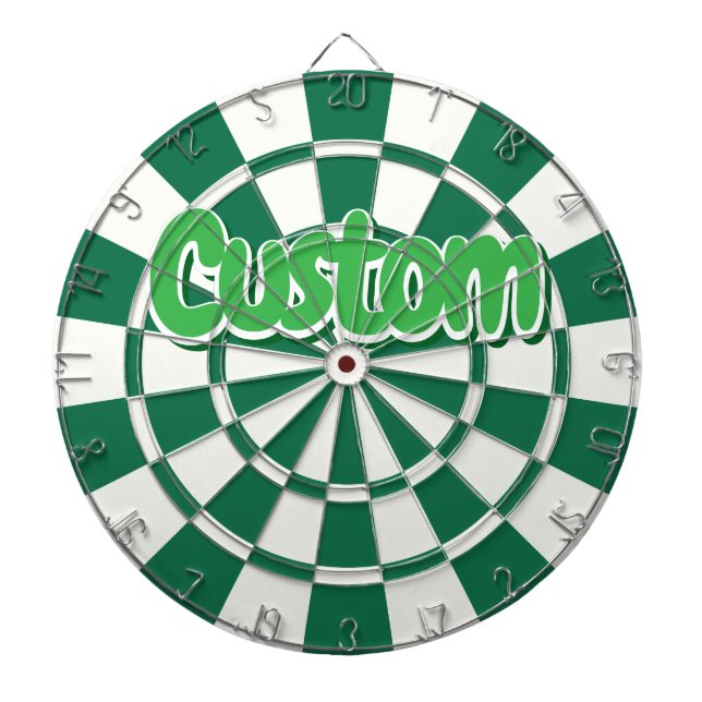 Dark Green, White And Green Customizable Text Dartboard (Front)