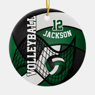 Dark Green, White & Black Volleyball 🏐 Ceramic Ornament