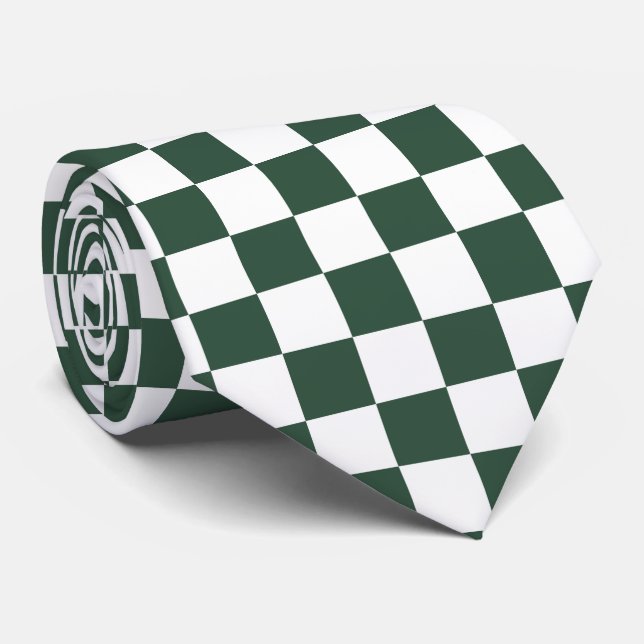 Dark green white check pattern tiled  tie (Rolled)