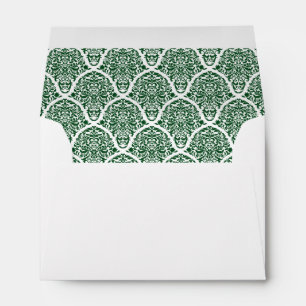 Dark Green White Damask Lined Wedding Envelopes