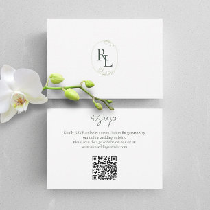 Dark Green & White Floral Monogram QR Wedding RSVP