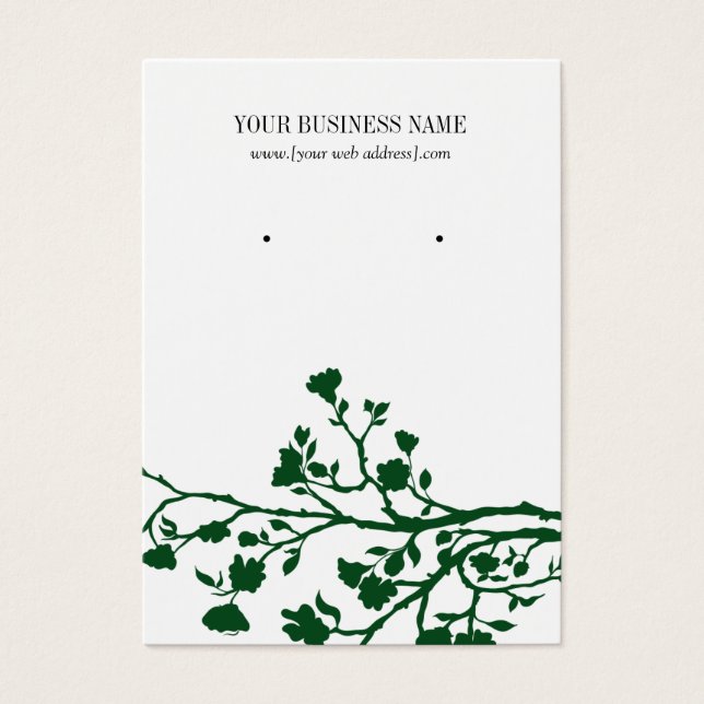 Dark Green White Flowers Custom Earring Card (Front)