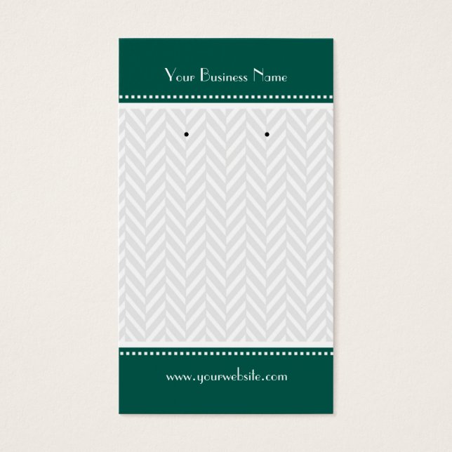 Dark Green White Grey Herringbone Earring Cards (Front)