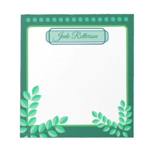 Dark Green & White Leafy Frame Cute Name Template  Notepad