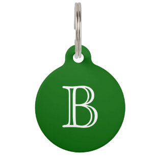 Dark Green White Monogram Initial Name Simple Pet Tag