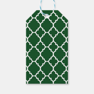 Dark Green White Quatrefoil Moroccan Pattern Gift Tags