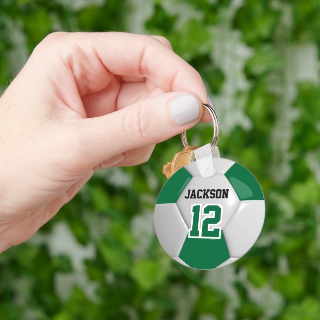 Dark Green & White Team Soccer ⚽ Ball Keychain (Hand)
