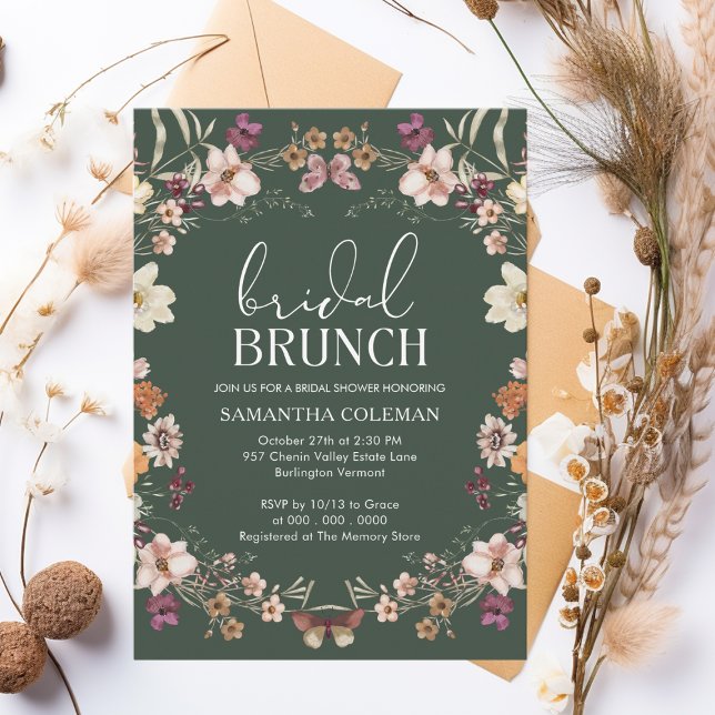 Dark Green Wildflower Bridal Brunch Bridal Shower Invitation (Creator Uploaded)