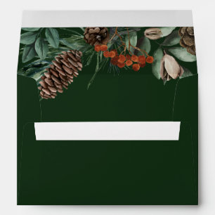 Dark Green Winter Greenery Wedding Invitations Envelope