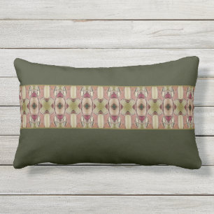 Dark Green With Beige and Burgundy Lumbar Pillow