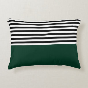 Dark Green With Black and White Stripes Accent Pillow