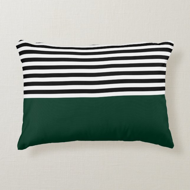 Dark Green With Black and White Stripes Accent Pillow (Front)