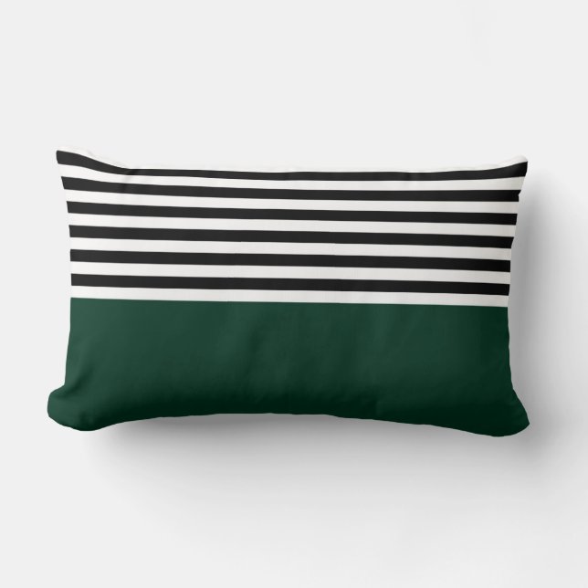 Dark Green With Black and White Stripes Lumbar Pillow (Front)